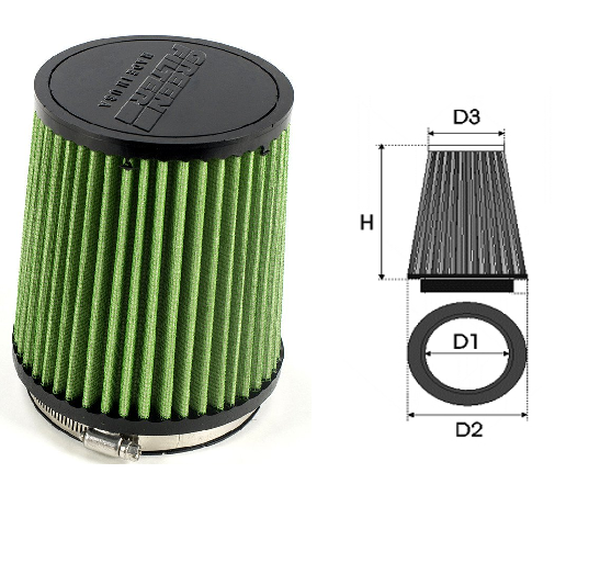 Filtro de aire Conico Green filter Diámetro de Salida 102mm, Cono 200x120mm  Altura 200