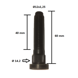 Goujon de roue à tête Ø14,2mm/12x1.25